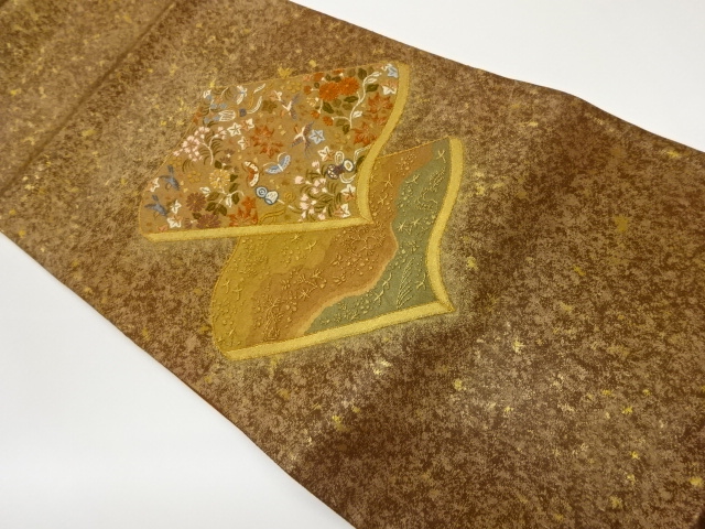 JAPANESE FUKURO OBI / WOVEN BUTTERFLY & FLORAL PLANTS